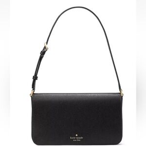 New Kate Spade Staci Flap Shoulder Bag Saffiano Leather Black